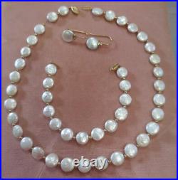Disc shape White Mother of Pearl 14kt Gold Necklace Bracelet and Earrings set