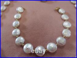 Disc shape White Mother of Pearl 14kt Gold Necklace Bracelet and Earrings set