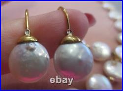 Disc shape White Mother of Pearl 14kt Gold Necklace Bracelet and Earrings set