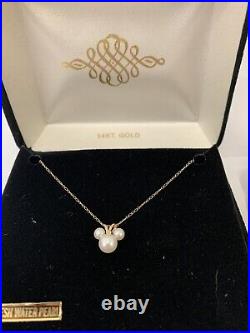 Disney Store 14K Gold Mickey Mouse Necklace & Earrings, Minnie, Pearls, Rare Set