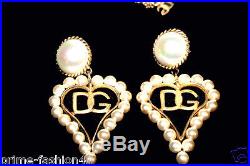 Dolce & Gabbana Antique Brass Pearl Embellishment Heart Necklace Earrings Set