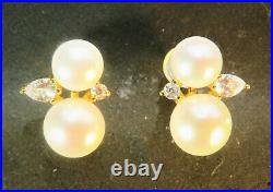 Double Pearl Gold Over Silver Complete Jewelry Set, Ring Size Adjustable