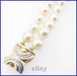 Double Strand Akoya Cultured Pearl 14k Gold Diamond Set Bracelet Val $2220