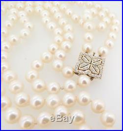 Double Strand Of 8-8.5mm Akoya Pearls & Diamond Set 14k Gold Clasp Val $10990
