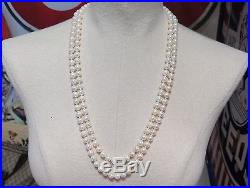 Double Strand Of 8-8.5mm Akoya Pearls & Diamond Set 14k Gold Clasp Val $10990