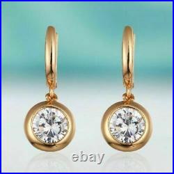 Drop Bezel Set Engagement Solitare Earrings 14k Yellow Gold Plated 2.5CT Diamond