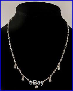 Drop Dangle Diamond Necklace 14k White Gold, 5 Bezel-set Diamonds, 18 Long
