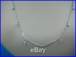 Drop Dangle Diamond Necklace 14k White Gold, 7 Bezel-set Diamonds, 18 Long