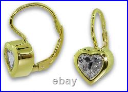 Drop Earrings 14k Yellow Gold Bezel Set Heart Shape Cubic Zirconia