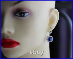 Drop Earrings & Pendant Set 6Ct Cushion Cut Blue Sapphire 18k White Gold Finish