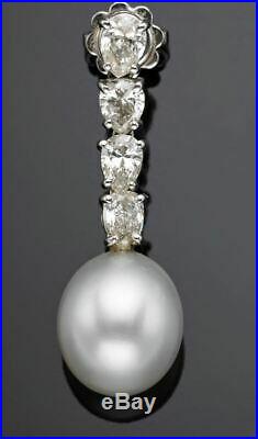 Drop Pendant Earrings with South Sea Pearls and Diamonds Set in 18K White Gold