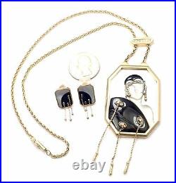ERTE Folies 14k Yellow Gold Diamond Onyx Mother of Pearl Necklace & Earrings Set