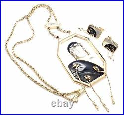 ERTE Folies 14k Yellow Gold Diamond Onyx Mother of Pearl Necklace & Earrings Set