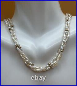 ESTATE 14K Yellow Gold Rice Seed PEARL 3-Strand Necklace 18 & Bracelet Set