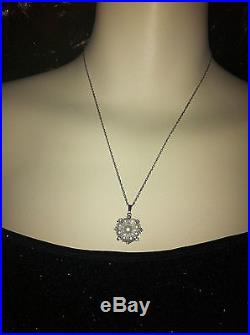 Estate 14kt White Gold Pearl & Diamond Pendant Clasp Necklace + Earrings Set