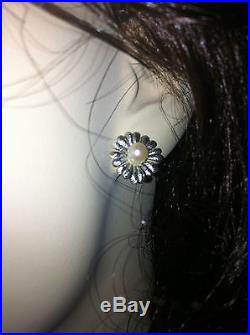 Estate 14kt White Gold Pearl & Diamond Pendant Clasp Necklace + Earrings Set