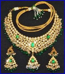 Estate 22k 18k Gold Diamond Emerald Pearl Enamel Necklace Dangle Earrings Set Nr