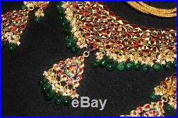 Estate 22k 18k Gold Diamond Emerald Pearl Enamel Necklace Dangle Earrings Set Nr
