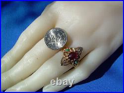 EXCITING Nuoveau Garnet Pearl Turquoise Ring Antique Victorian 14k Deco Setting