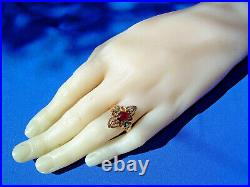 EXCITING Nuoveau Garnet Pearl Turquoise Ring Antique Victorian 14k Deco Setting