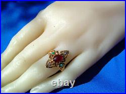 EXCITING Nuoveau Garnet Pearl Turquoise Ring Antique Victorian 14k Deco Setting