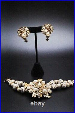 Early 40's Robert DeMario Unsigned Cluster Faux Pearls Vintage Bracelet Earrings