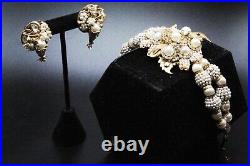 Early 40's Robert DeMario Unsigned Cluster Faux Pearls Vintage Bracelet Earrings