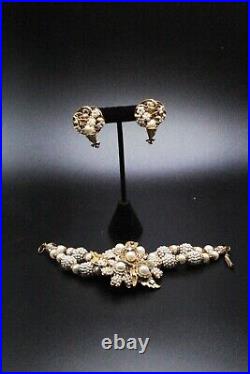 Early 40's Robert DeMario Unsigned Cluster Faux Pearls Vintage Bracelet Earrings