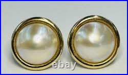 Earrings 14k Yellow Gold 11 mm Mabe Pearl Bezel Set Stud