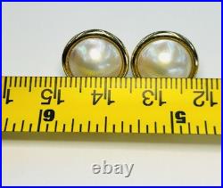 Earrings 14k Yellow Gold 11 mm Mabe Pearl Bezel Set Stud