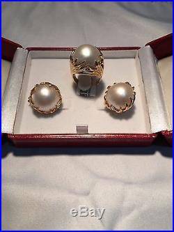 Earrings and ring set 14K pearl
