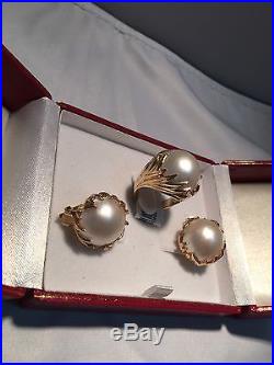 Earrings and ring set 14K pearl