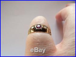Edwardian 18 Carat Gold Ruby & Pearl Gypsy Set Band Ring Size N 1/2 Ww136
