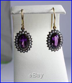 Edwardian Style Pearl and Amethyst Earrings Set 9ct Gold and Silver Gilt