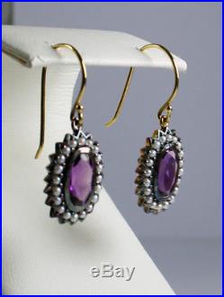 Edwardian Style Pearl and Amethyst Earrings Set 9ct Gold and Silver Gilt