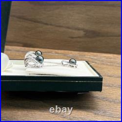 Elegant 18K White Gold, Black Pearl & Diamond Necklace & Earing Set