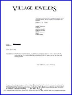 Elegant 18K White Gold, Black Pearl & Diamond Necklace & Earing Set