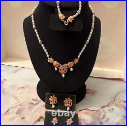 Elegant Freshwater Pearl and Gold-Tone Floral Jewelry Set