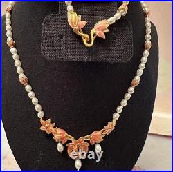 Elegant Freshwater Pearl and Gold-Tone Floral Jewelry Set