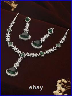 Emerald Floral Drop Diamond 14K White Gold Over Necklace Earrings Jewellery Set Emerald Floral Drop Diamond 14K White Gold Over Necklace Earrings Jewellery Set