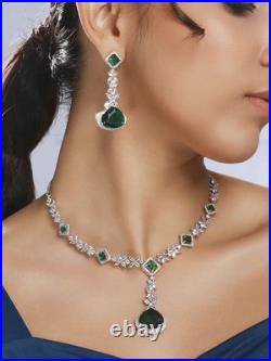 Emerald Floral Drop Diamond 14K White Gold Over Necklace Earrings Jewellery Set Emerald Floral Drop Diamond 14K White Gold Over Necklace Earrings Jewellery Set