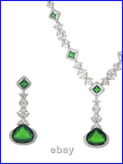 Emerald Floral Drop Diamond 14K White Gold Over Necklace Earrings Jewellery Set Emerald Floral Drop Diamond 14K White Gold Over Necklace Earrings Jewellery Set