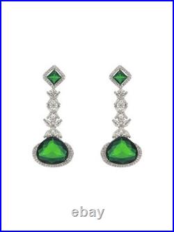 Emerald Floral Drop Diamond 14K White Gold Over Necklace Earrings Jewellery Set Emerald Floral Drop Diamond 14K White Gold Over Necklace Earrings Jewellery Set