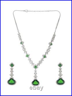 Emerald Floral Drop Diamond 14K White Gold Over Necklace Earrings Jewellery Set Emerald Floral Drop Diamond 14K White Gold Over Necklace Earrings Jewellery Set