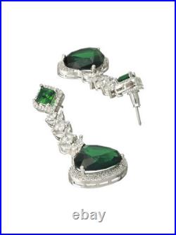 Emerald Floral Drop Diamond 14K White Gold Over Necklace Earrings Jewellery Set Emerald Floral Drop Diamond 14K White Gold Over Necklace Earrings Jewellery Set