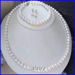 Enchanting AAA 6-7mm Natural Round Akoya White Pearl Necklace Set In 14k Gold