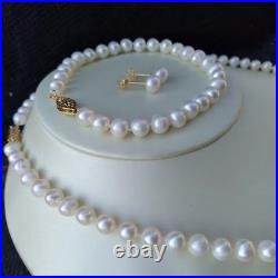 Enchanting AAA 6-7mm Natural Round Akoya White Pearl Necklace Set In 14k Gold