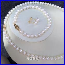 Enchanting AAA 6-7mm Natural Round Akoya White Pearl Necklace Set In 14k Gold