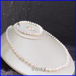 Enchanting AAA 6-7mm Natural Round Akoya White Pearl Necklace Set In 14k Gold