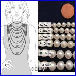 Enchanting AAA 6-7mm Natural Round Akoya White Pearl Necklace Set In 14k Gold